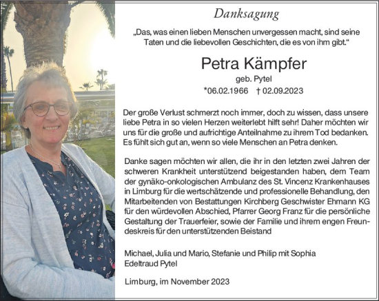 Traueranzeige von Petra Kämpfer von Nassauische Neue Presse