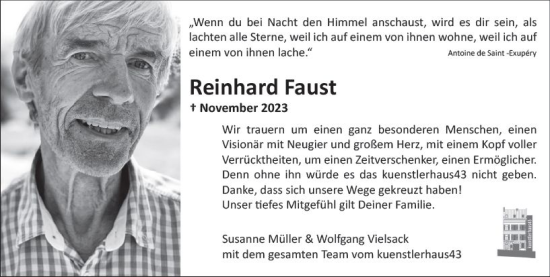 Traueranzeige von Reinhard Faust von Wiesbadener Kurier