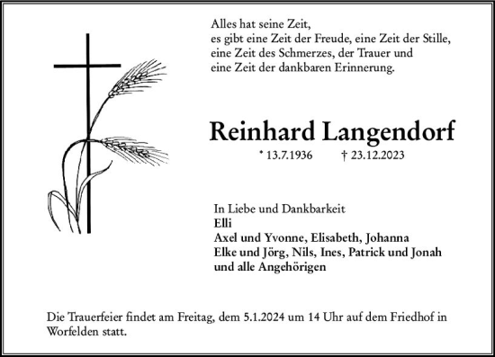 Traueranzeige von Reinhard Langendorf von Groß-Gerauer Echo