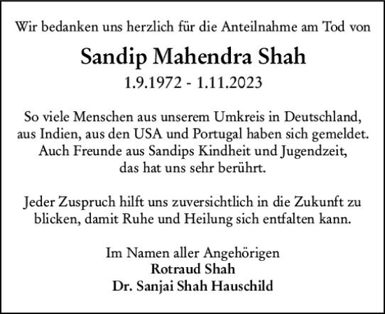 Traueranzeige von Sandip Mahendra Shah von Darmstädter Echo