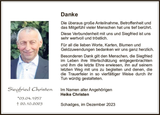Traueranzeige von Siegfried Christen von Oberhessen Kurier