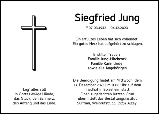 Traueranzeige von Siegfried Jung von Allgemeine Zeitung Alzey