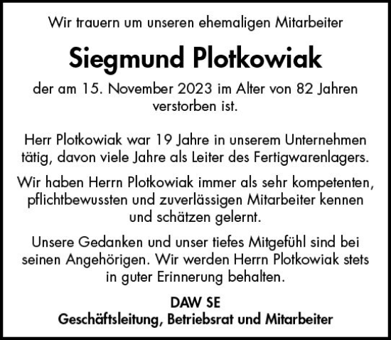 Traueranzeige von Siegmund Plotkowiak von Darmstädter Echo