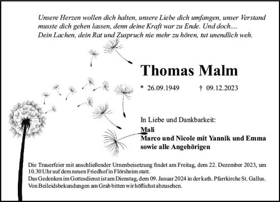 Traueranzeige von Thomas Malm von Rüsselsheimer Echo