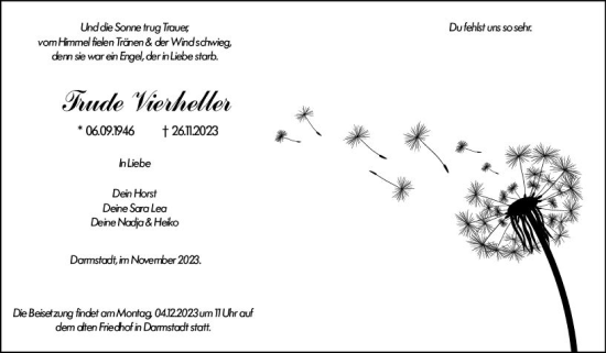 Traueranzeige von Trude Vierheller von Darmstädter Echo