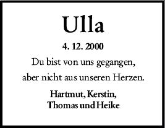 Traueranzeige von Ulla Ensenbach von Darmstädter Echo