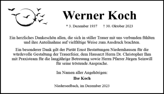 Traueranzeige von Werner Koch von Wiesbadener Kurier