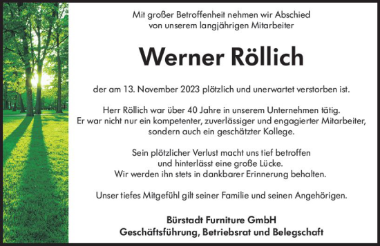 Traueranzeige von Werner Röllich von Starkenburger Echo