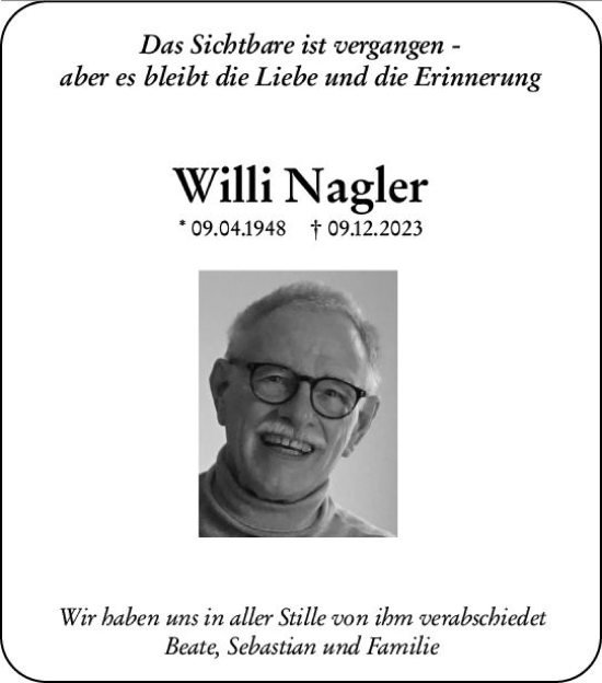 Traueranzeige von Willi Nagler von Allgemeine Zeitung Mainz