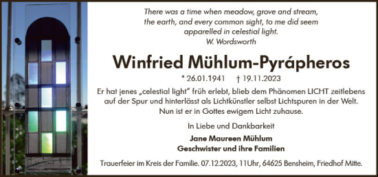 Traueranzeige von Winfried Mühlum-Pyrapheros von Wiesbadener Kurier
