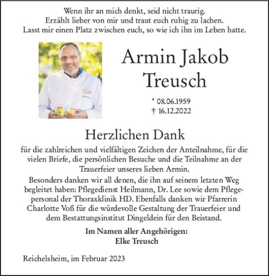 Traueranzeige von Armin Jakob Treusch von Odenwälder Echo