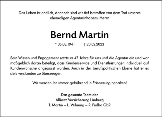 Traueranzeige von Bernd Martin von Nassauische Neue Presse