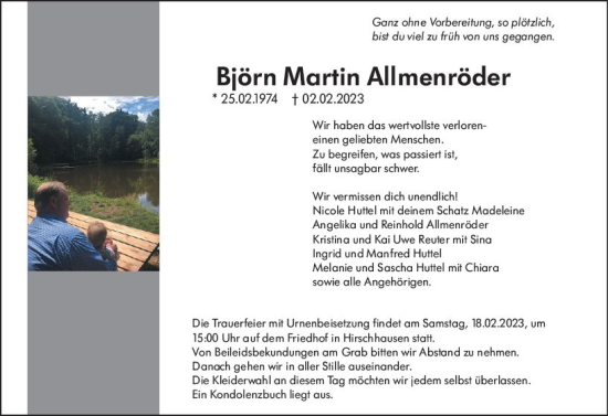 Traueranzeige von Björn Martin Allmenröder von Weilburger Tageblatt