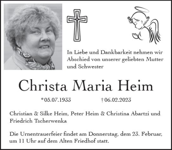 Traueranzeige von Christa Maria Heim von Darmstädter Echo