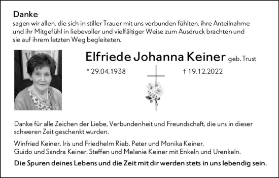 Traueranzeige von Elfriede Johanna Keiner von Hinterländer Anzeiger