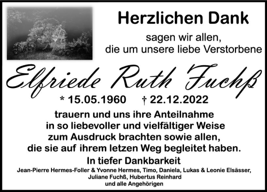 Traueranzeige von Elfriede Ruth Fuchß von Allgemeine Zeitung Bad Kreuznach