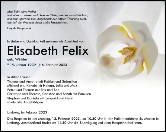 Traueranzeige von Elisabeth Felix von Nassauische Neue Presse