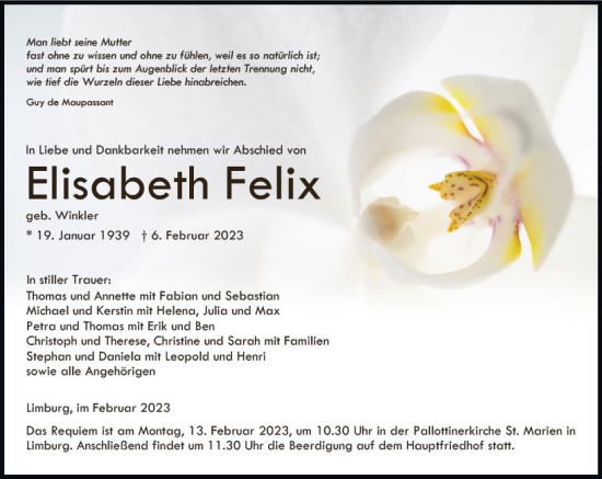 Traueranzeige von Elisabeth Felix von Nassauische Neue Presse