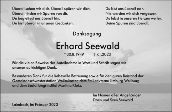 Traueranzeige von Erhard Seewald von Weilburger Tageblatt