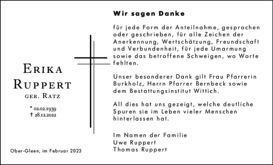 Traueranzeige von Erika Ruppert von OK Oberhessen Kurier