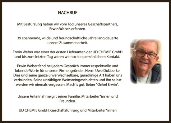 Traueranzeige von Erwin Weber von Wormser Zeitung