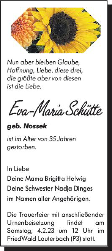 Traueranzeige von Eva-Maria Schütte von VRM Trauer