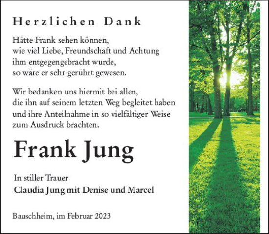 Traueranzeige von Frank Jung von Rüsselsheimer Echo