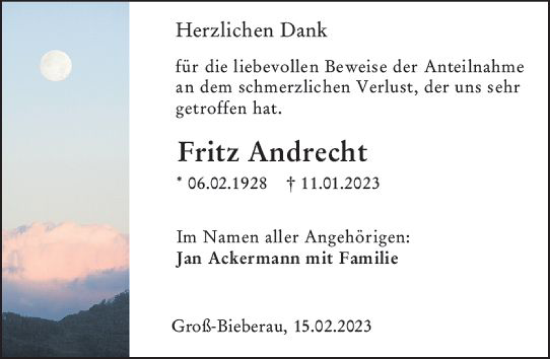 Traueranzeige von Fritz Andrecht von Darmstädter Echo