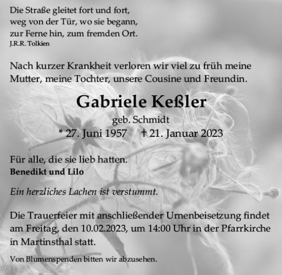 Traueranzeige von Gabriele Keßler von Wiesbadener Kurier gesamt