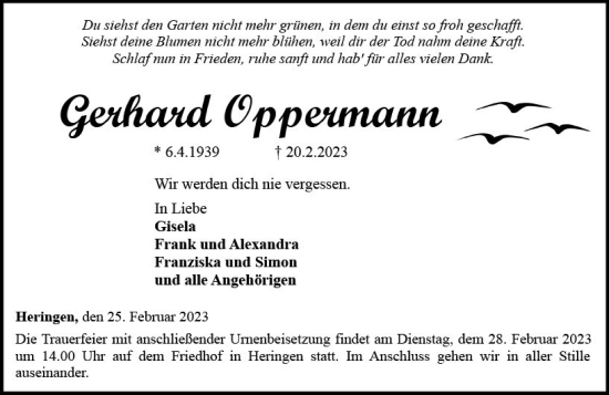 Traueranzeige von Gerhard Oppermann von Nassauische Neue Presse