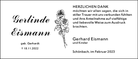 Traueranzeige von Gerlinde Eismann von Dill Block