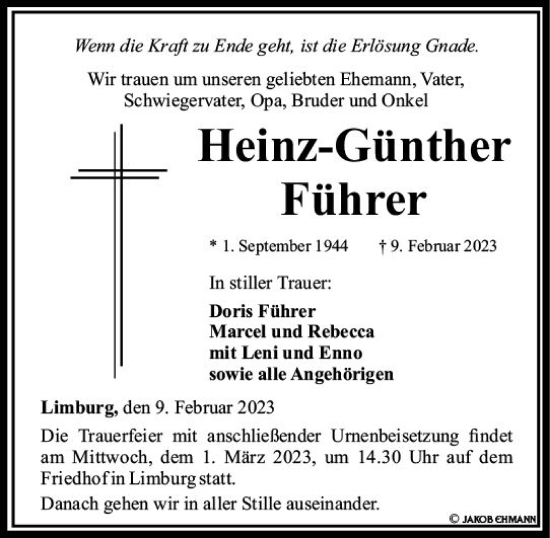 Traueranzeige von Heinz-Günther Führer von Nassauische Neue Presse