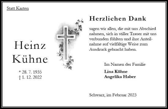 Traueranzeige von Heinz Kühne von OK Oberhessen Kurier