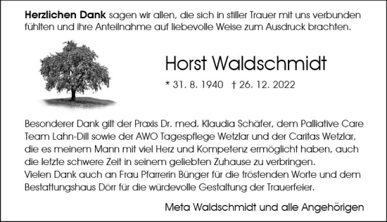 Traueranzeige von Horst Waldschmidt von Wetzlarer Neue Zeitung