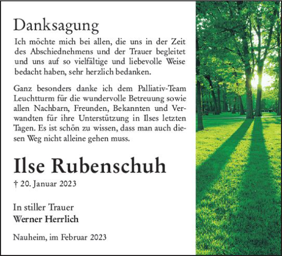 Traueranzeige von Ilse Rubenschuh von Rüsselsheimer Echo