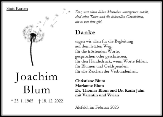 Traueranzeige von Joachim Blum von OK Oberhessen Kurier
