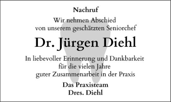 Traueranzeige von Jürgen Diehl von VRM Trauer