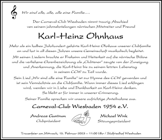 Traueranzeige von Karl-Heinz Ohnhaus von Wiesbadener Kurier gesamt