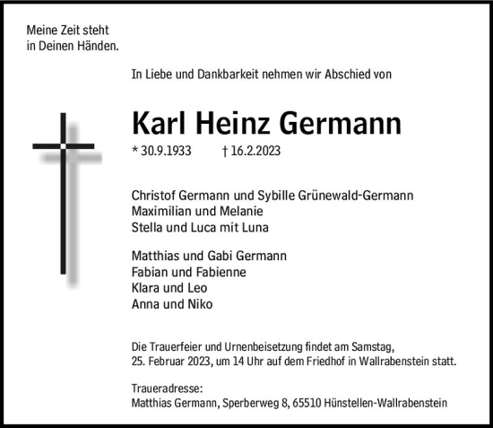 Traueranzeige von Karl Heinz Germann von Idsteiner Land/Untertaunus