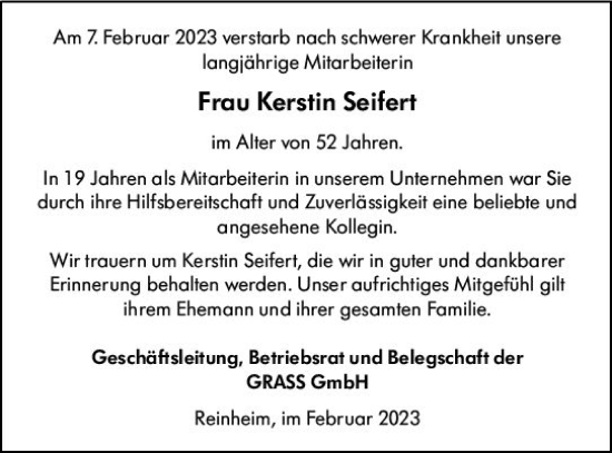 Traueranzeige von Kerstin Seifert von Darmstädter Echo