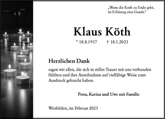 Traueranzeige von Klaus Köth von Groß-Gerauer Echo
