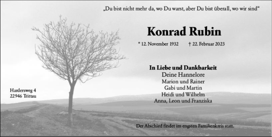 Traueranzeige von Konrad Rubin von Rüsselsheimer Echo