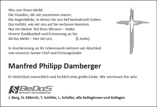 Traueranzeige von Manfred Philipp Damberger von Alzeyer Wochenblatt