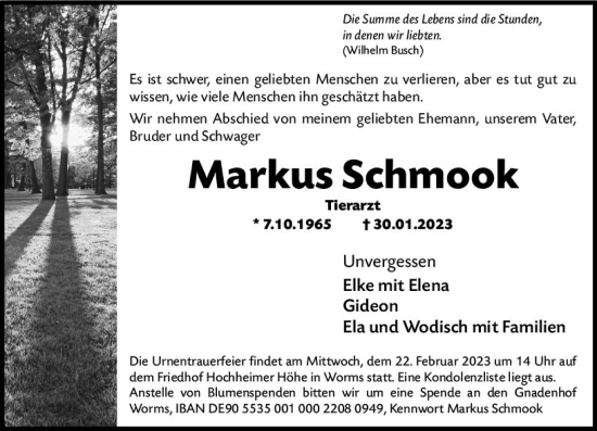 Traueranzeige von Markus Schmook von Wormser Zeitung