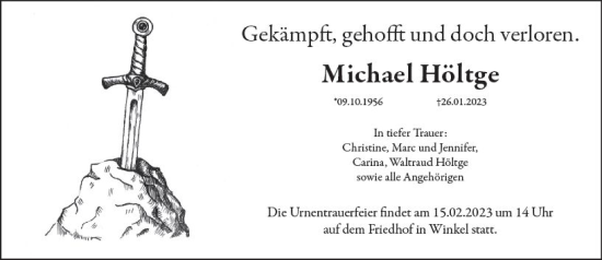 Traueranzeige von Michael Höltge von Wiesbadener Kurier gesamt