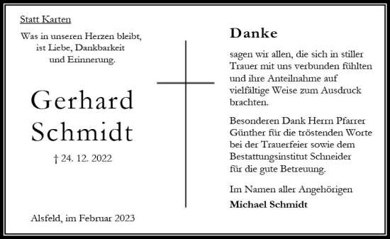 Traueranzeige von Michael Schmidt von OK Oberhessen Kurier