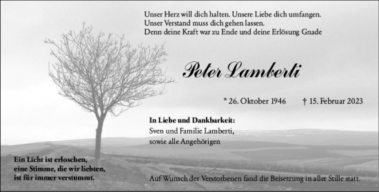 Traueranzeige von Peter Lamberti von Wiesbadener Kurier