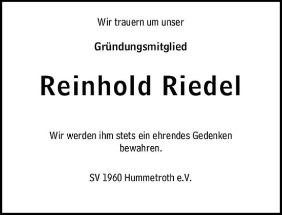 Traueranzeige von Reinhold Riedel von Odenwälder Echo