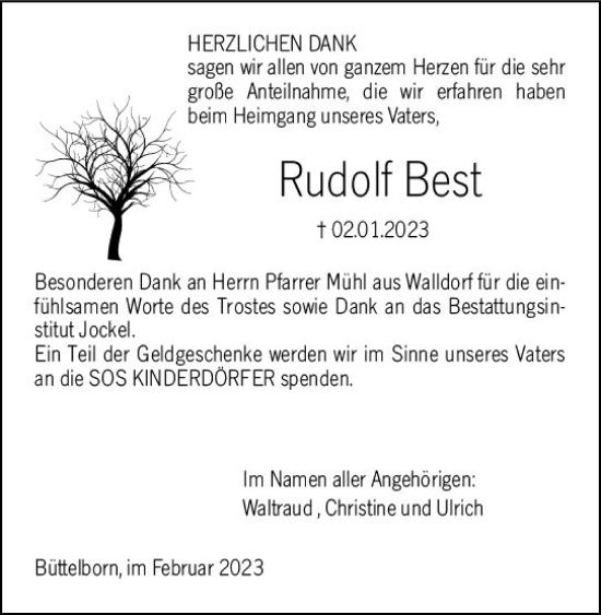 Traueranzeige von Rudolf Best von Groß-Gerauer Echo