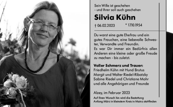 Traueranzeige von Silvia Kühn von Allgemeine Zeitung Alzey